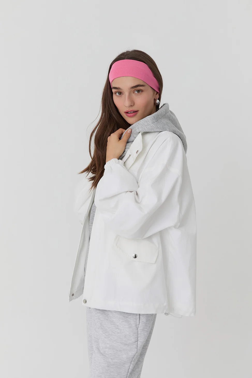 Hooded Pocket Detailed Jacket White - Lebbse