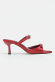 CALISTA Red Satin Buckle Detail Pointed-Toe Women's Mule Heels
