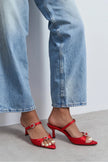 CALISTA Red Satin Buckle Detail Pointed-Toe Women's Mule Heels
