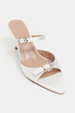 CALISTA Pearl Satin Buckle Detail Pointed-Toe Women's Mule Heels