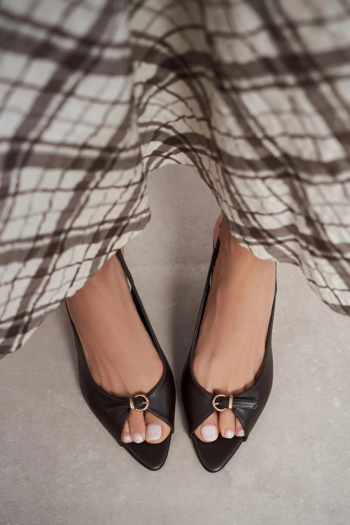 RONE Coffee Matte Leather Pointed Toe Open Buckle Women’s Shoes