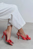 LOREA Red Satin Polka Dot Bow Detail Women’s High-Heel Shoes