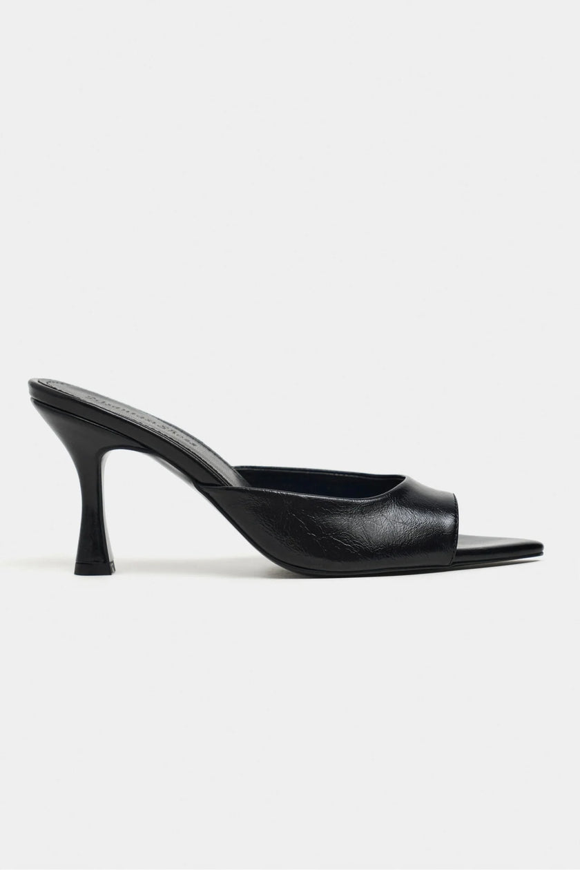 FENRIR BLACK RUSTIC PATTERN SQUARE-TOE HIGH HEEL WOMEN’S SLIPPERS