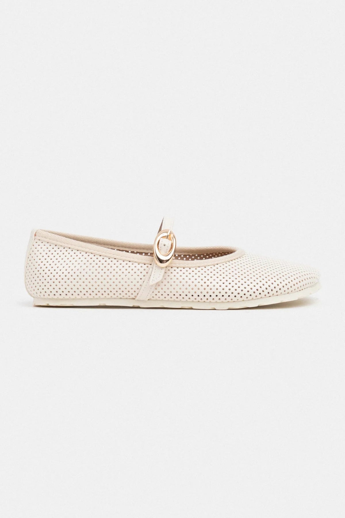 BONBON BEIGE MATTE BELT DETAIL FLAT SOLE WOMEN'S BALLERINA