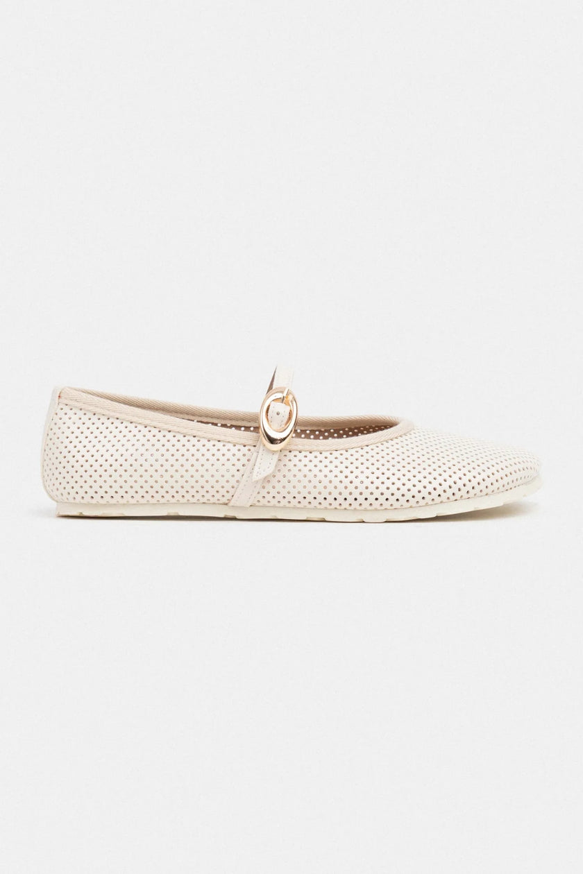 BONBON BEIGE MATTE BELT DETAIL FLAT SOLE WOMEN'S BALLERINA