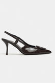 NEREID BROWN PATENT ACCESSORY DETAIL POINTED-TOE SLINGBACK HEEL
