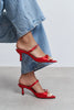 CALISTA Red Satin Buckle Detail Pointed-Toe Women's Mule Heels