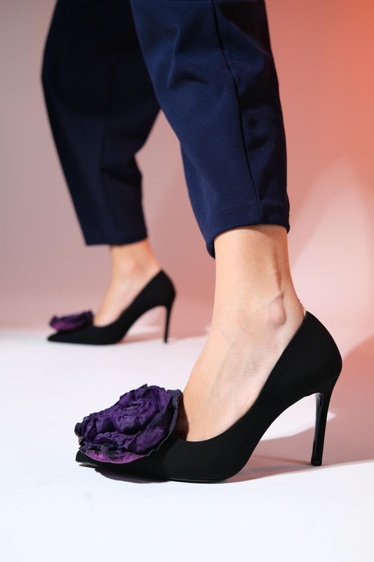 JASON Black Floral Women's Thin Heeled Shoes - Lebbse