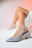 JUAN Silver Satin Women's Evening Dress Shoes - Lebbse