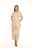 Juno Vest Belted Suit Beige - Lebbse
