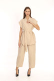 Juno Vest Belted Suit Beige - Lebbse