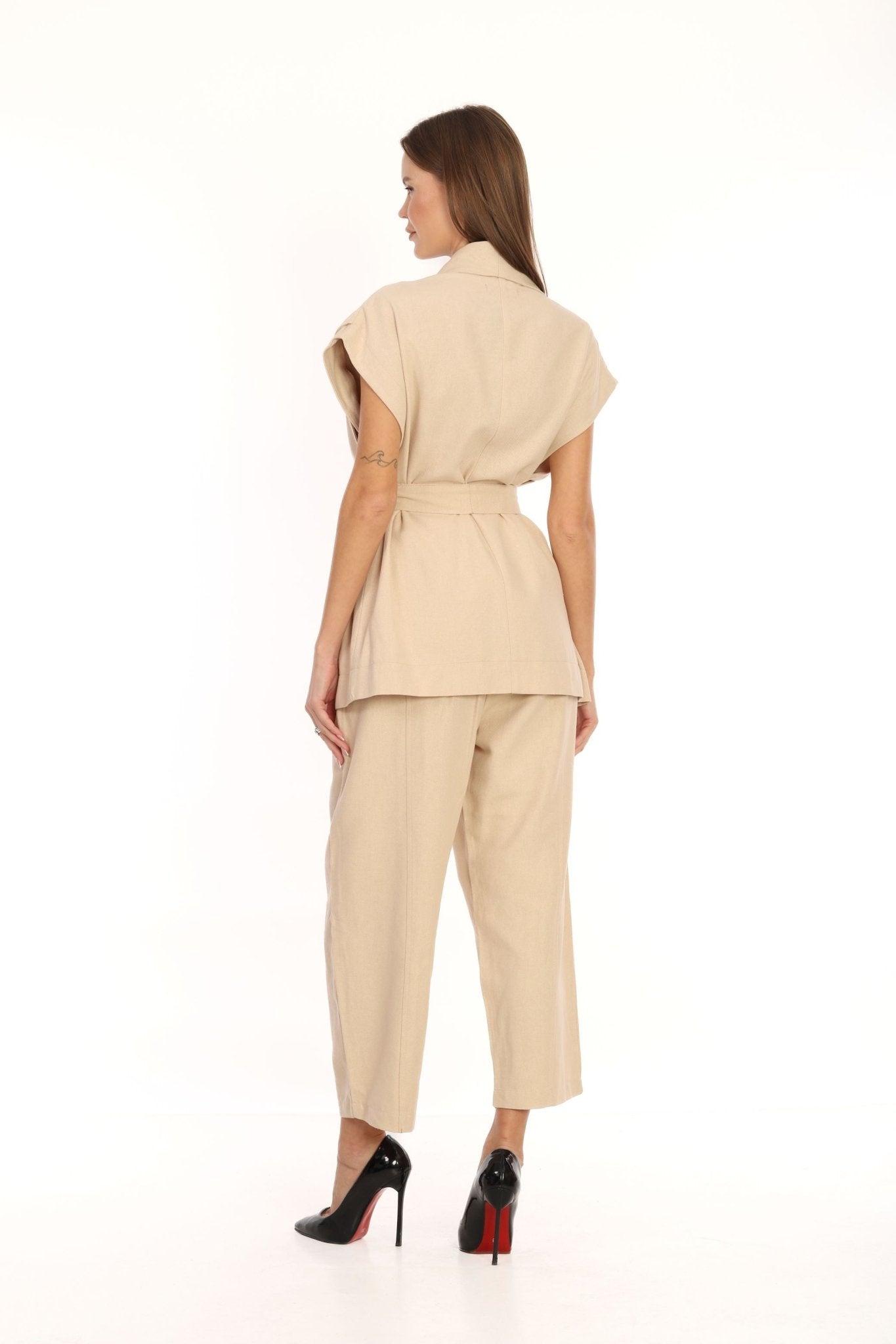 Juno Vest Belted Suit Beige | CLOTHES | Set | Lebbse Juno Vest Belted Suit Beige | CLOTHES | Set | Lebbse