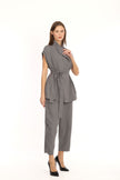 2- بدلة رصاصي فاتح فيست وبنطال مع حزام على الخصر - Juno Vest Belted Suit Gray