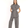 بدلة رصاصي فاتح فيست وبنطال مع حزام على الخصر - Juno Vest Belted Suit Gray