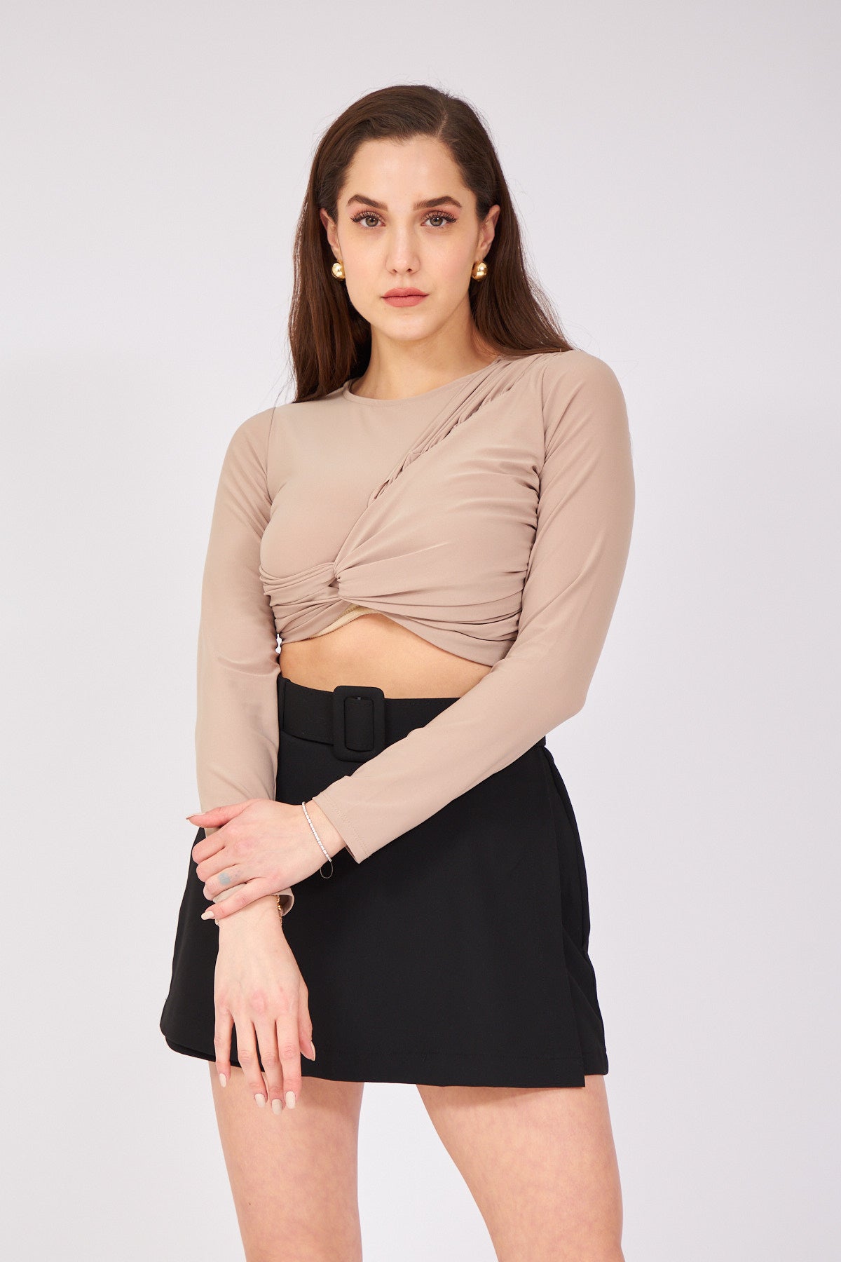 Knot Detail Crop Stone Color | Blouse | CLOTHES | Lebbse Knot Detail Crop Stone Color | Blouse | CLOTHES | Lebbse