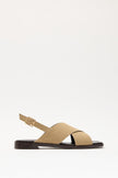 Cross Strap Square Toe Dark Beige Suede Women’s Sandals