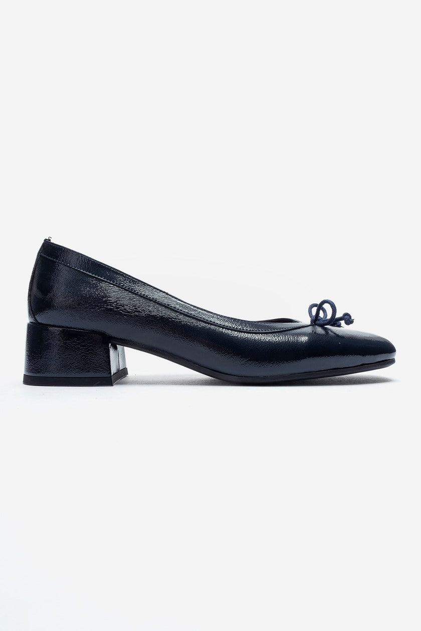 GIPSY Navy Blue Patent Leather Bow Detail Block Heel Shoes