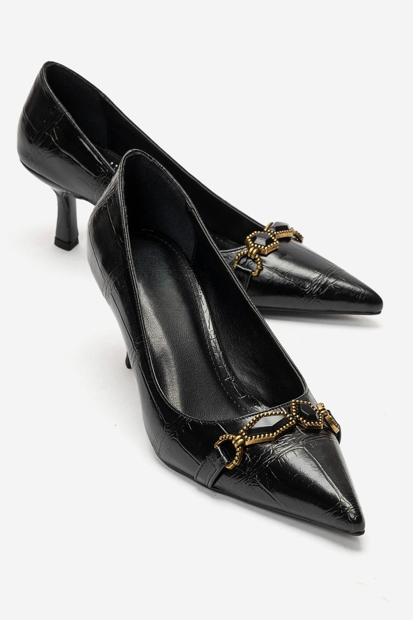 Olinda – Black Printed Buckle Detail Heels