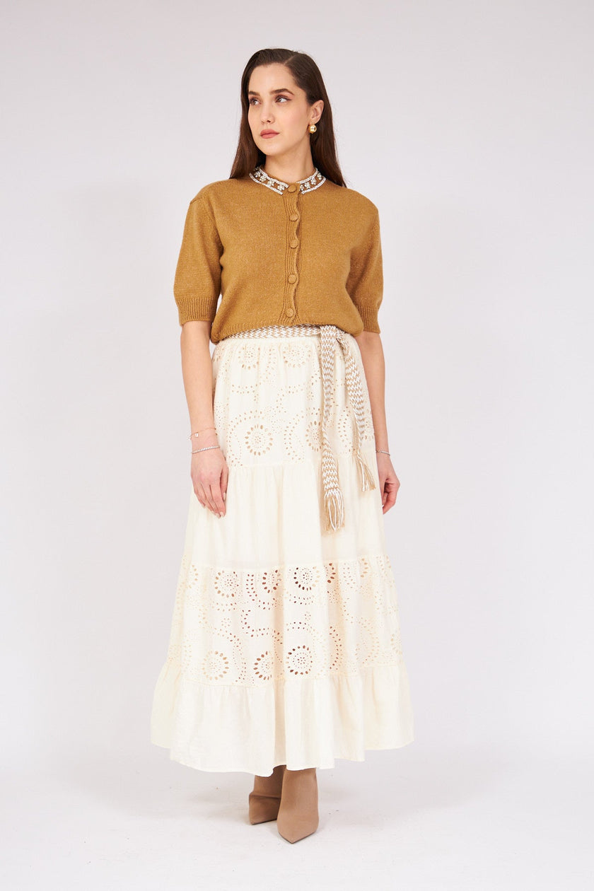 Lace Detailed Skirt Cream - Lebbse