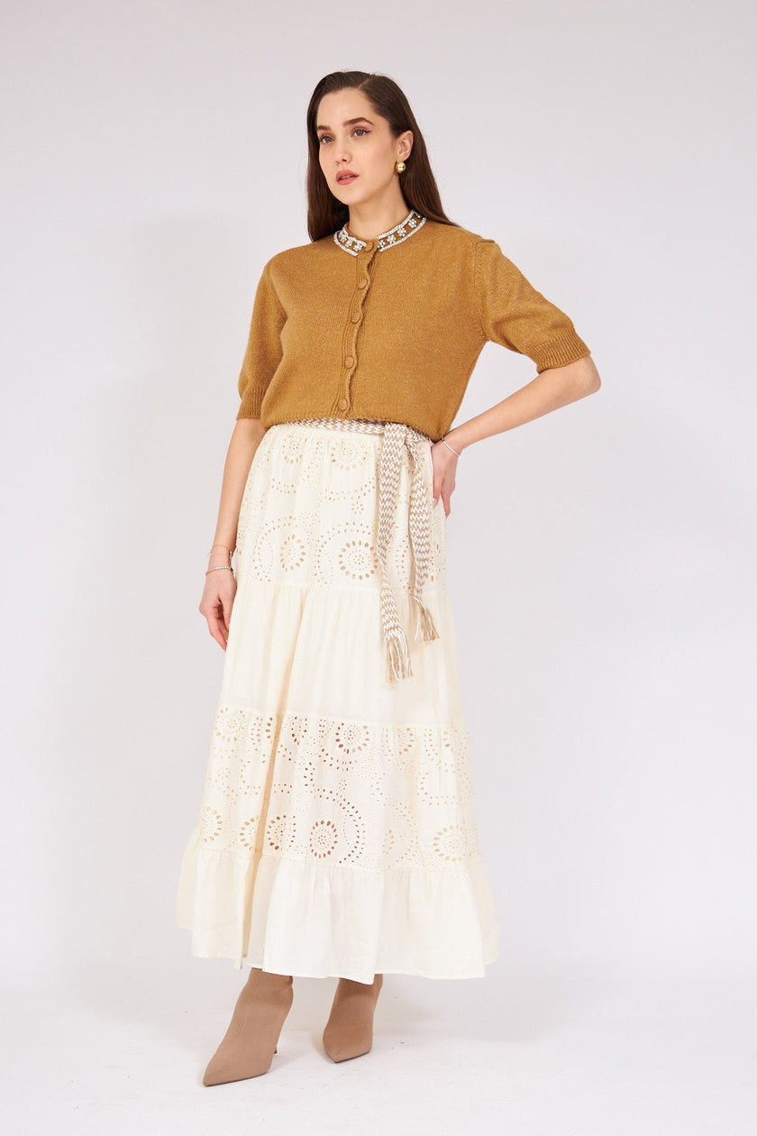 Lace Detailed Skirt Cream - Lebbse