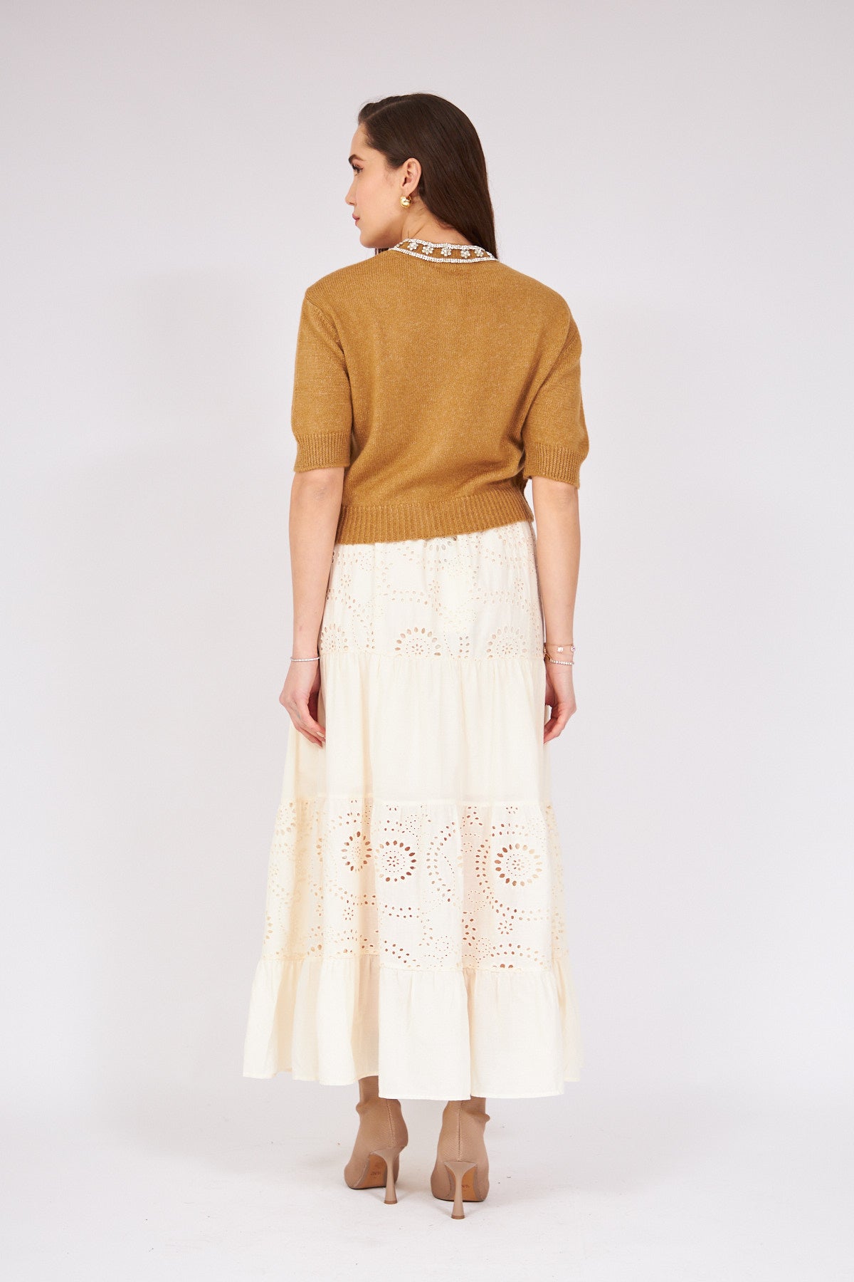 Lace Detailed Skirt Cream - Lebbse