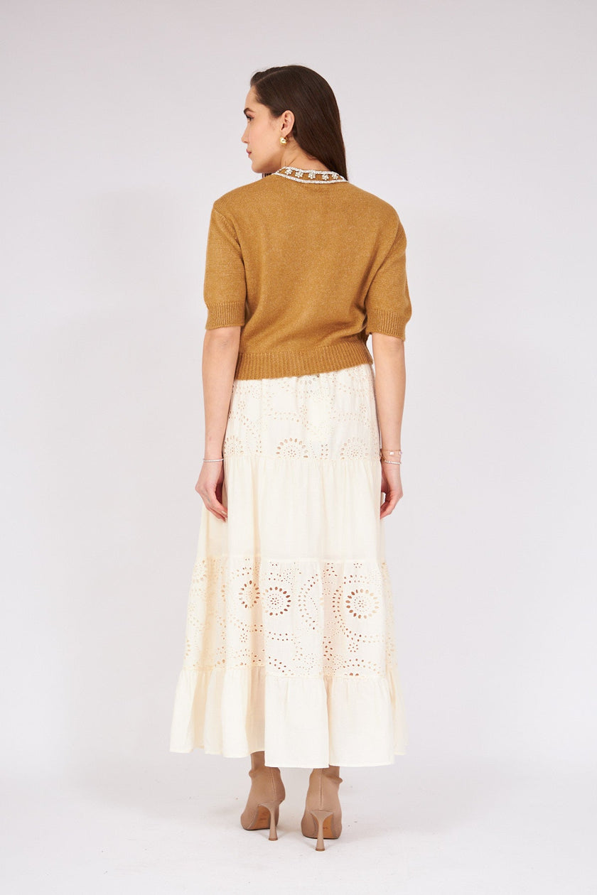 Lace Detailed Skirt Cream - Lebbse