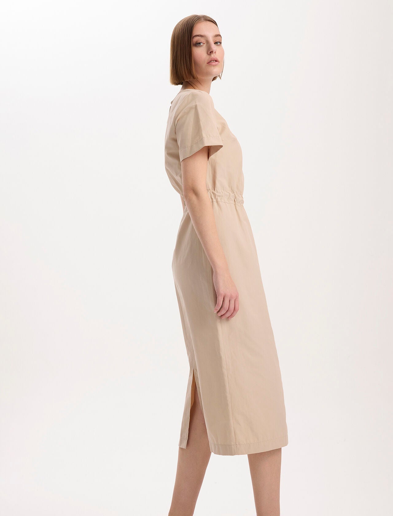 Leather Belt Detailed Dress Beige - Lebbse