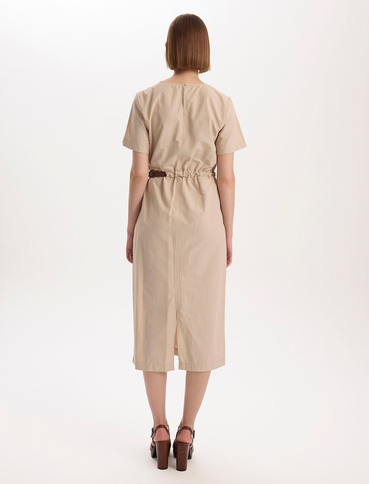 Leather Belt Detailed Dress Beige - Lebbse
