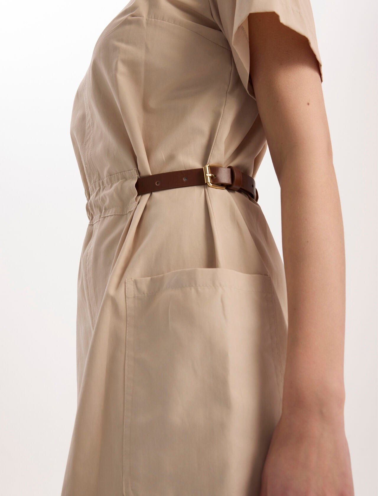 Leather Belt Detailed Dress Beige - Lebbse