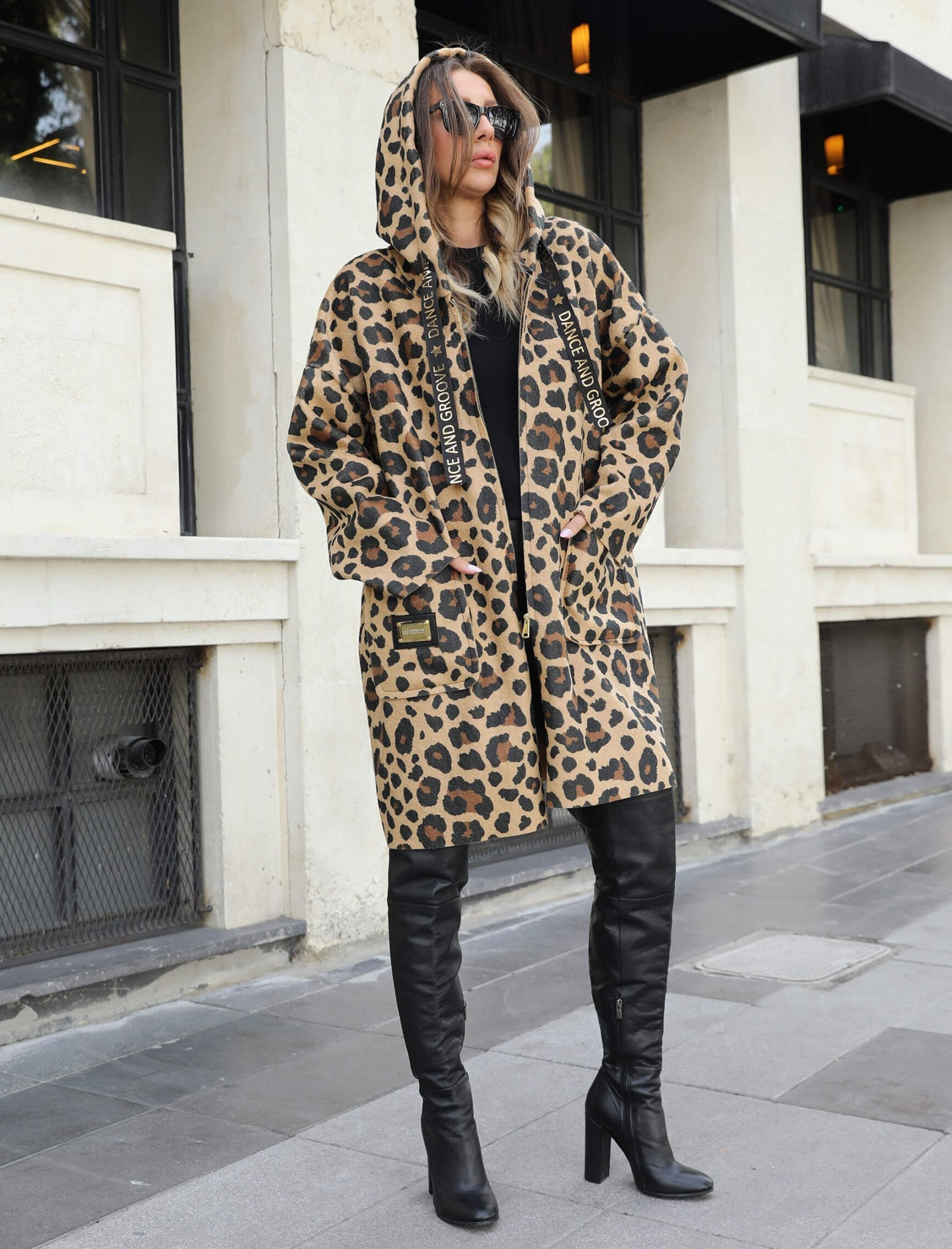 Leopard Pattern Design Hooded Coat - Lebbse