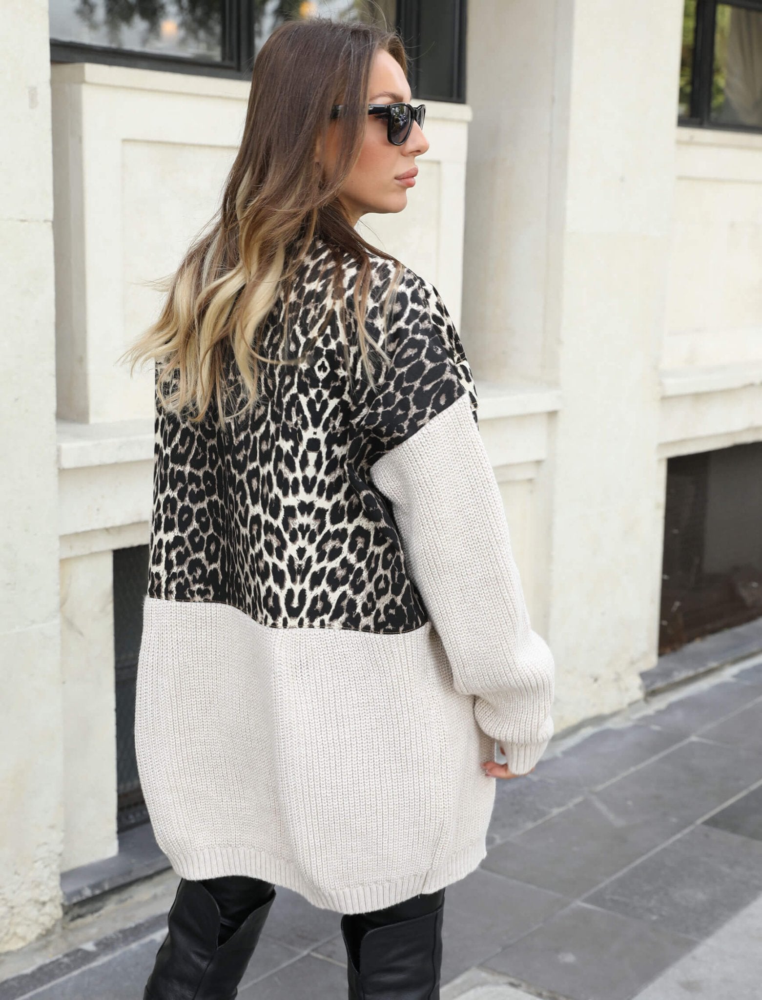 Leopard Pattern Stone Jean Design Cardigan - Lebbse