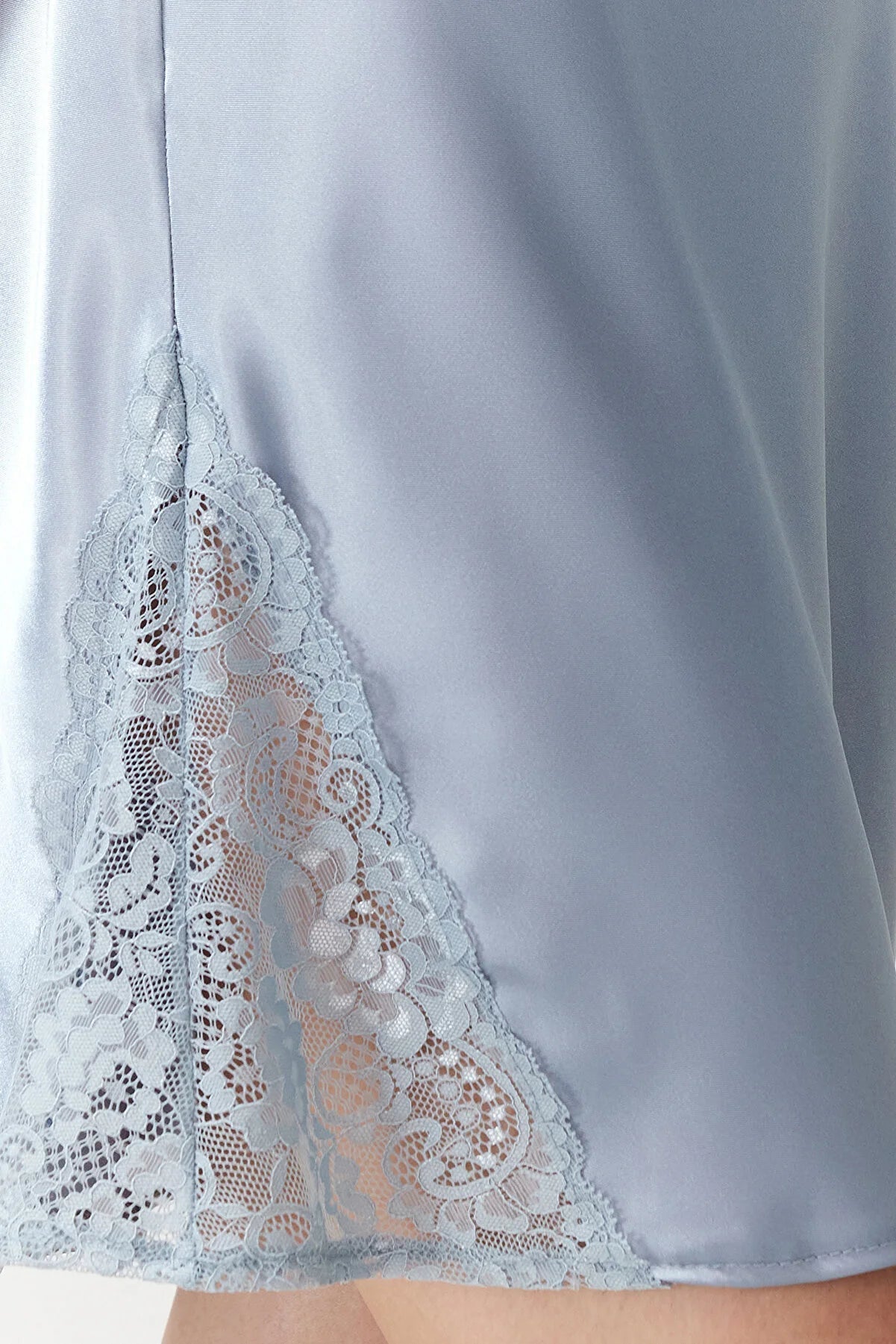 Light Blue Lace and Lace Detailed Satin Woven Nightgown - Lebbse