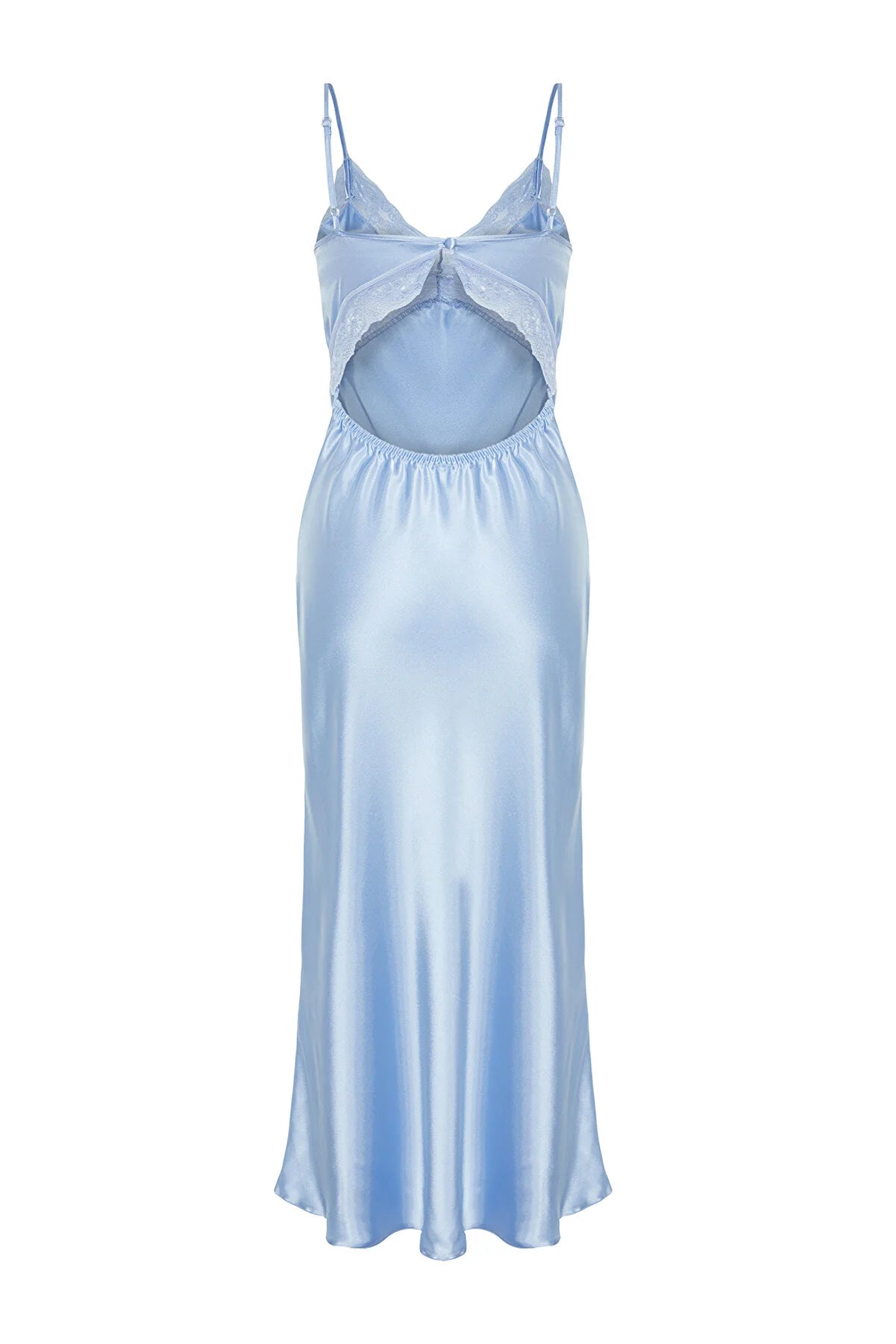 Light Blue Lace Detailed Satin Woven Nightgown - Lebbse