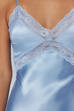 Light Blue Lace Detailed Satin Woven Nightgown - Lebbse