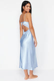 Light Blue Lace Detailed Satin Woven Nightgown - Lebbse