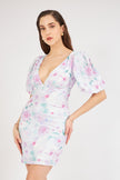 3- فستان قماش بوليستر بنقشة الليلك الزهرية - Lilac Floral Patterned Dress