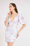 2- فستان قماش بوليستر بنقشة الليلك الزهرية - Lilac Floral Patterned Dress