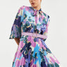 3- احدث فساتين كاجوال طويل متوسط الطول برقبة - Lilac V Neck Tie Detail  Balloon Sleeve Pleated Ready Belted