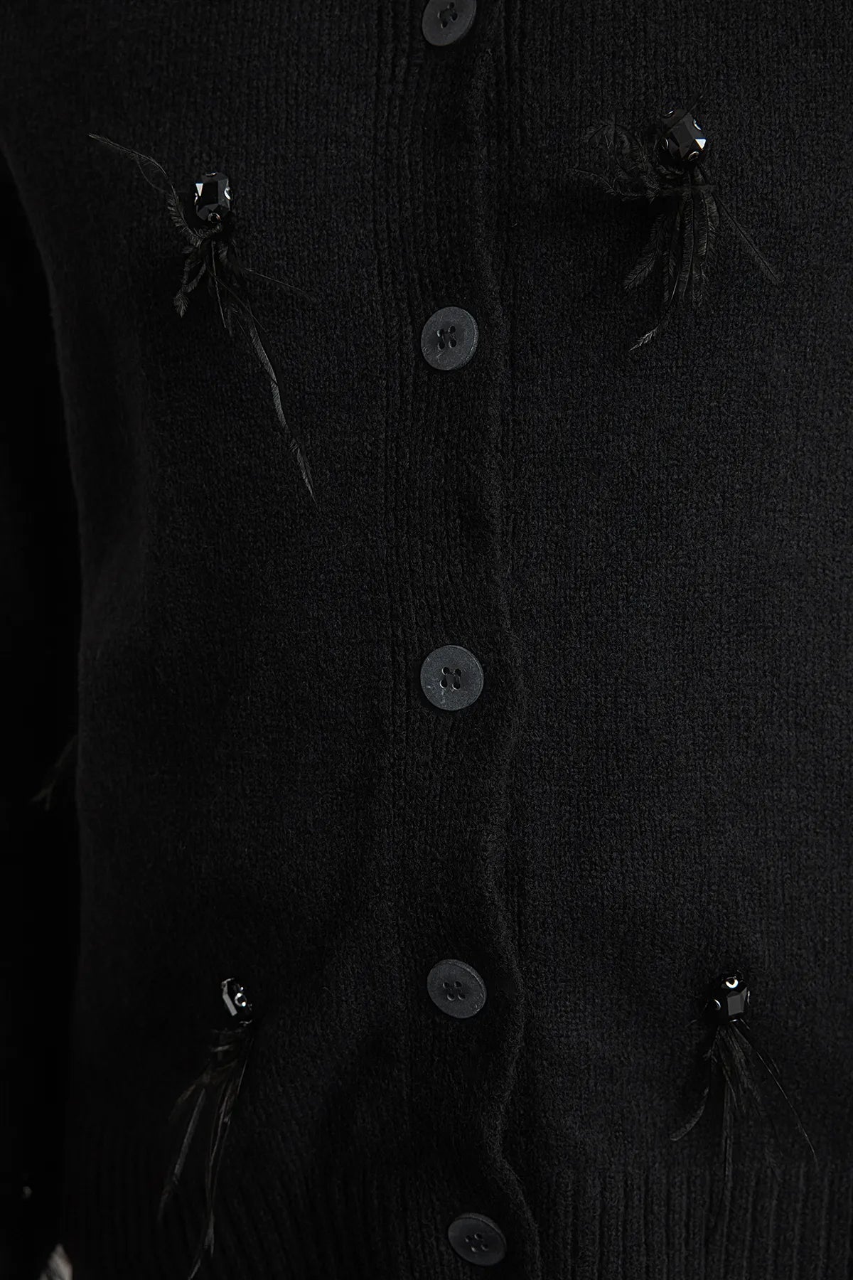 Limited Edition Black Stone and Feather Detailed Knitted Cardigan - Lebbse