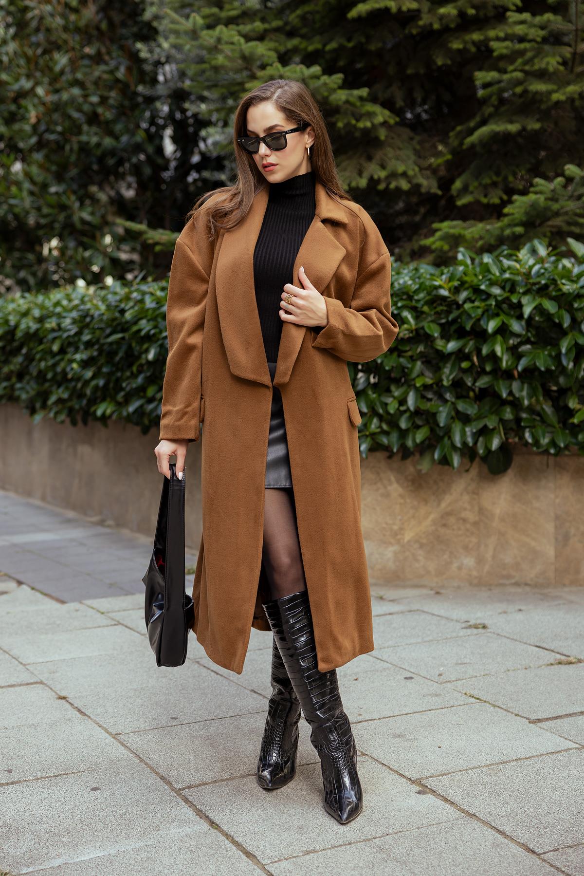 Long Belted Coat - BROWN - Lebbse