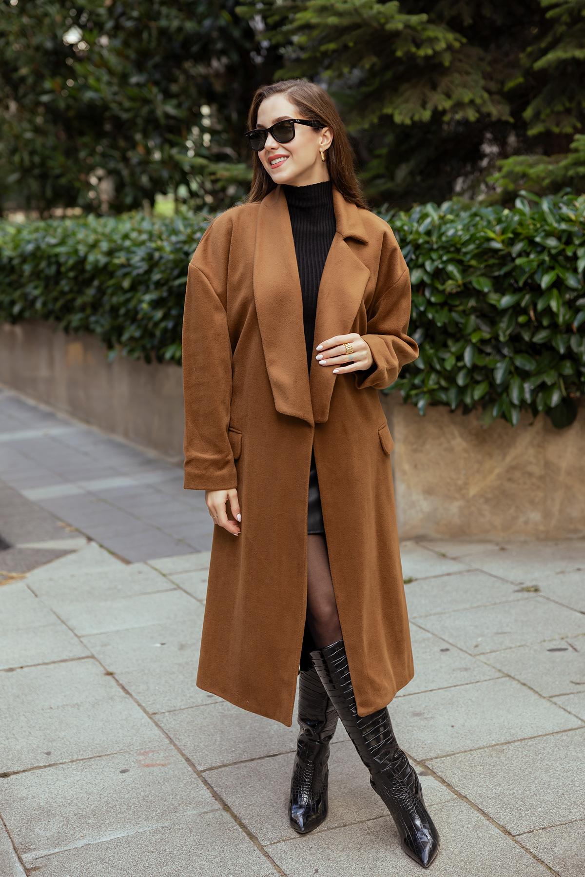 Long Belted Coat - BROWN - Lebbse