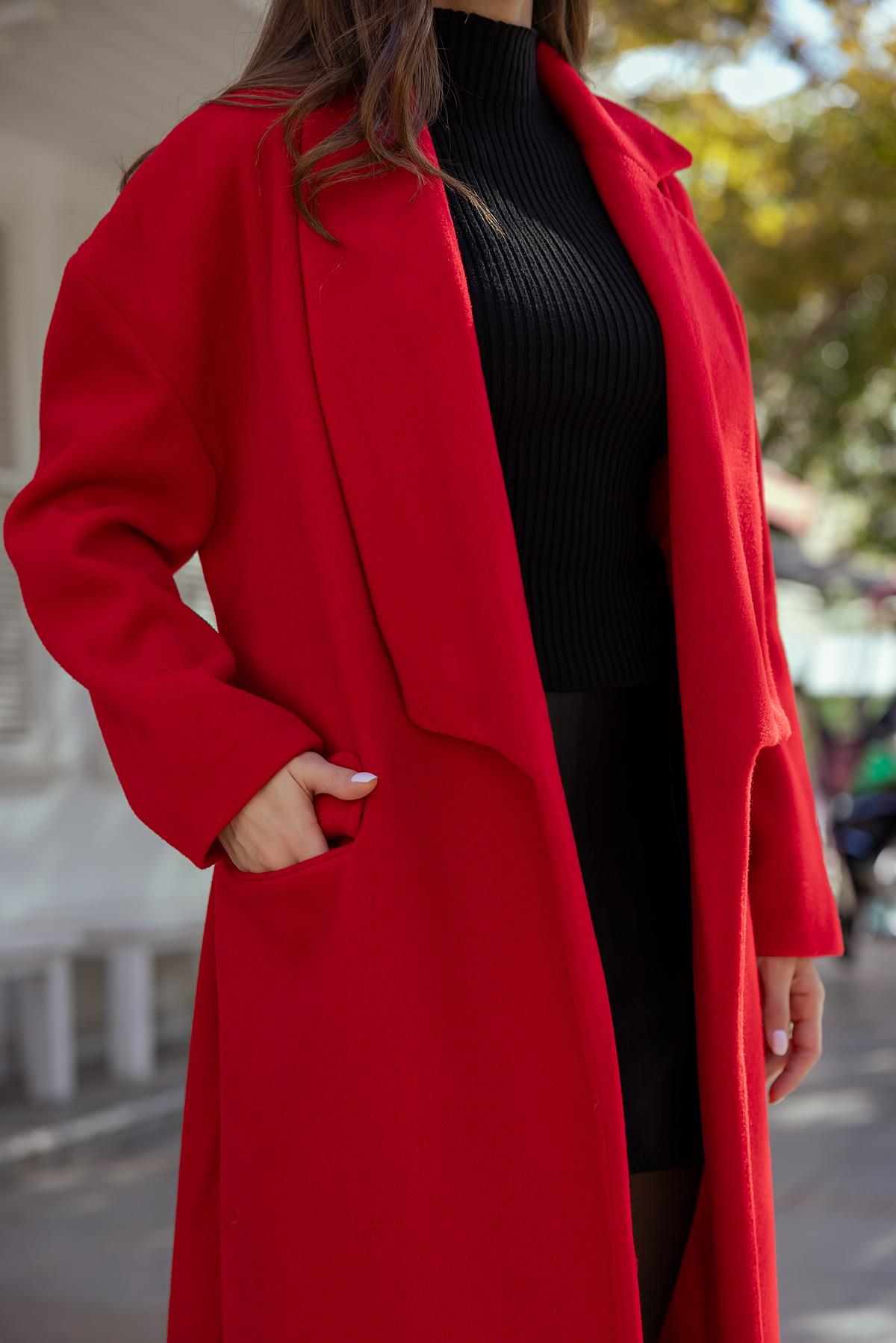 Long Belted Coat - RED - Lebbse