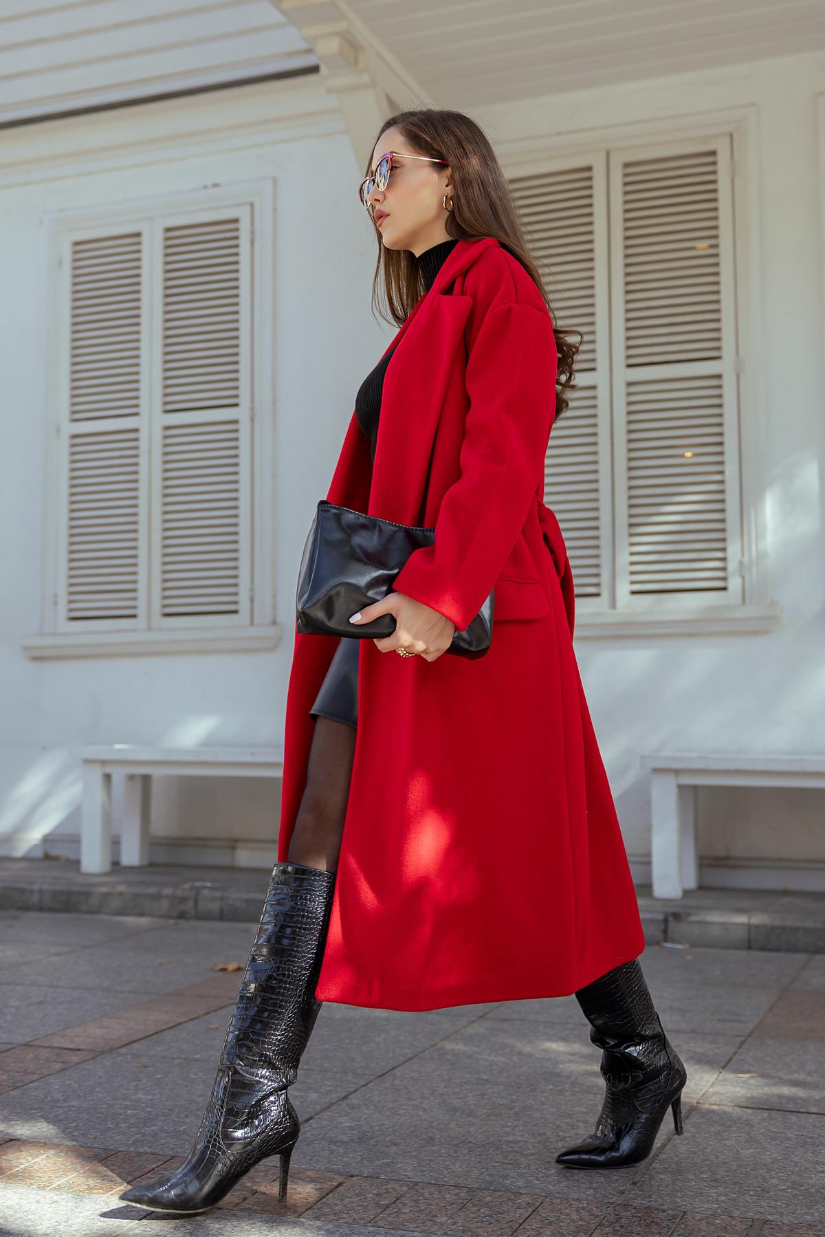 Long Belted Coat - RED - Lebbse