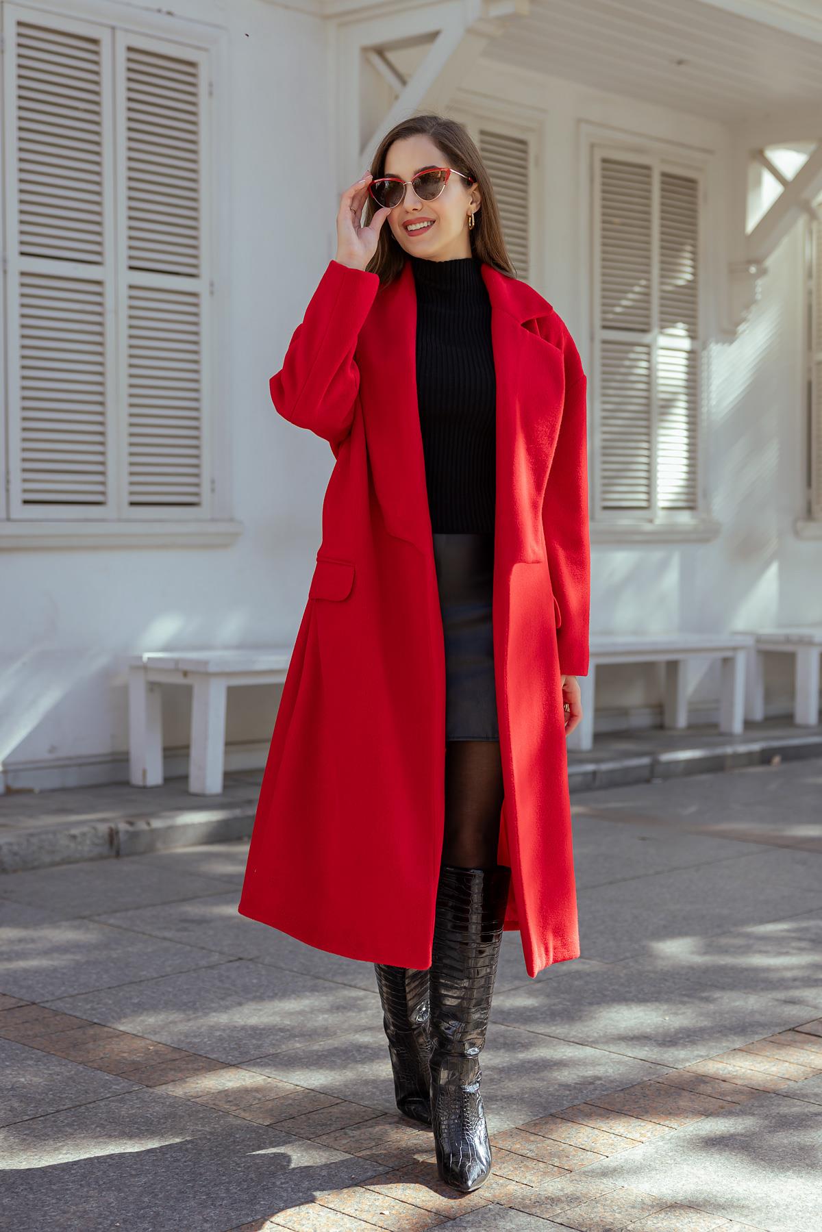 Long Belted Coat - RED - Lebbse