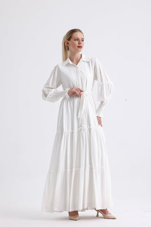 فستان ابيض ناعم طويل موديل - Long Dress White