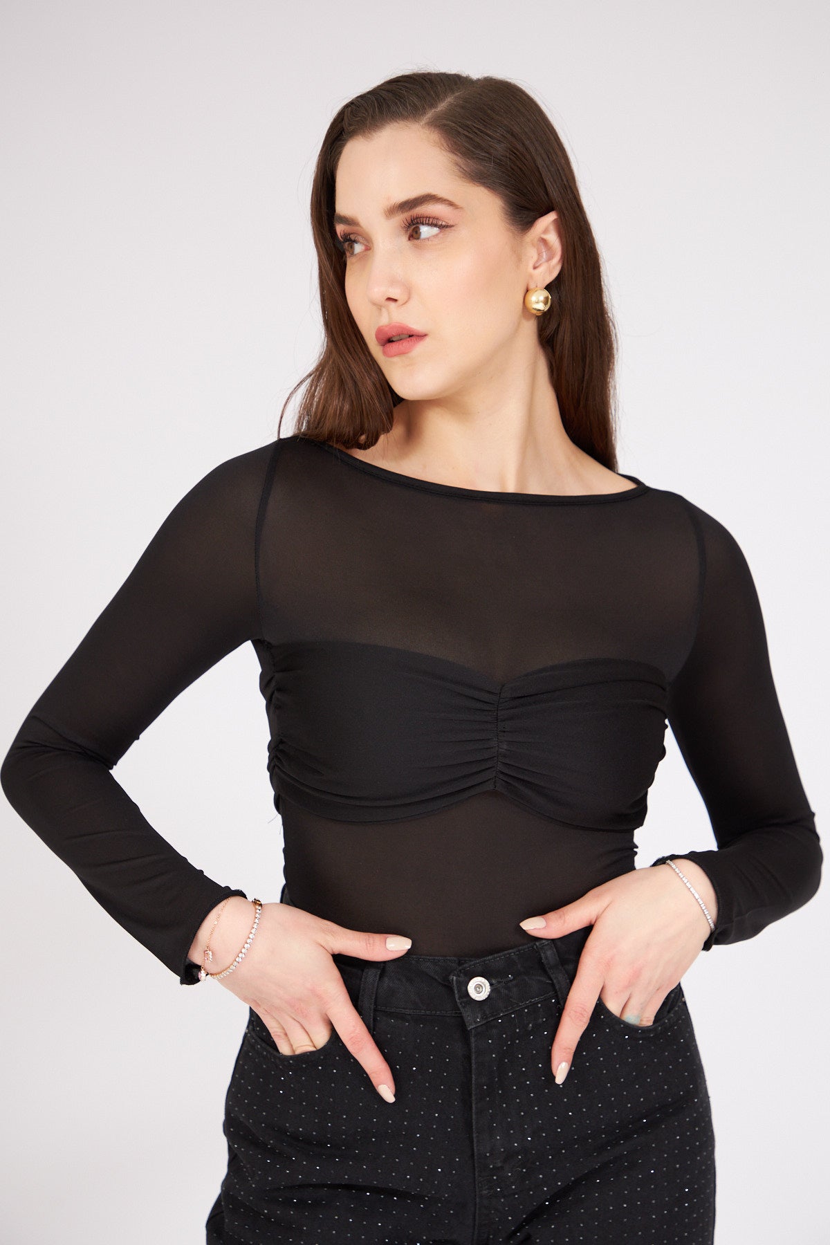 Long Sleeve Blouse Black - Lebbse