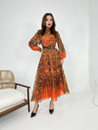 Long Sleeve Chiffon Dress Orange - Lebbse