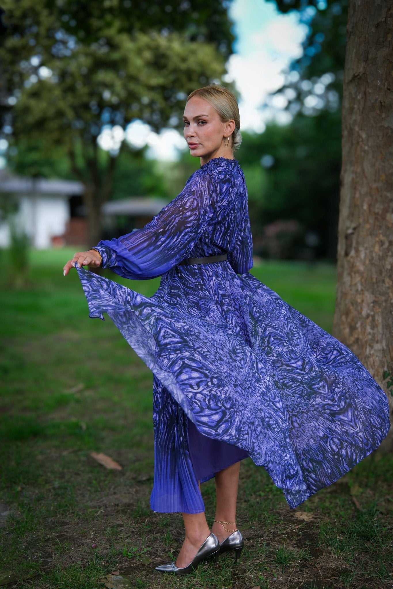 Long Sleeve Chiffon Dress Purple - Lebbse