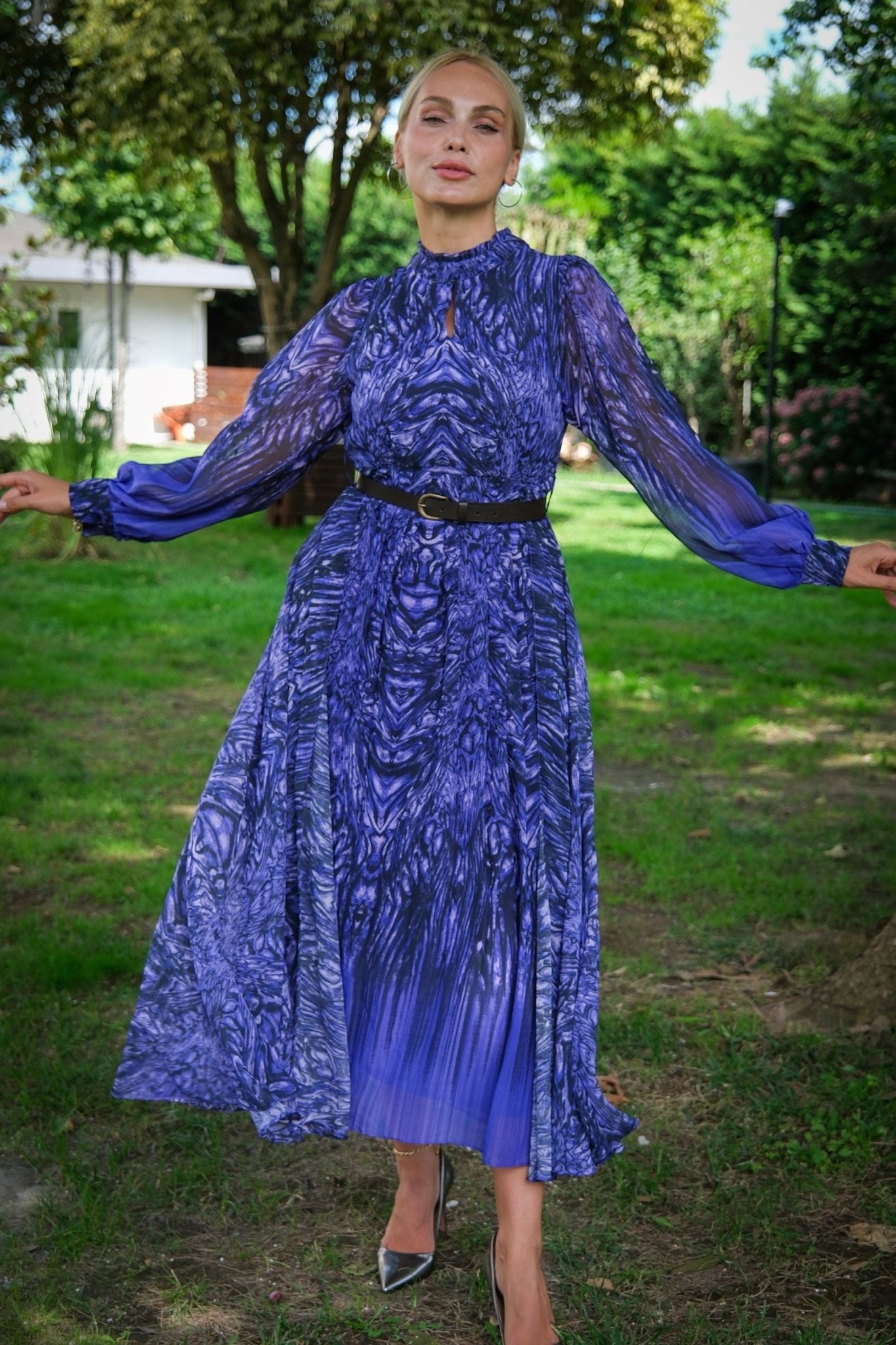 Long Sleeve Chiffon Dress Purple - Lebbse