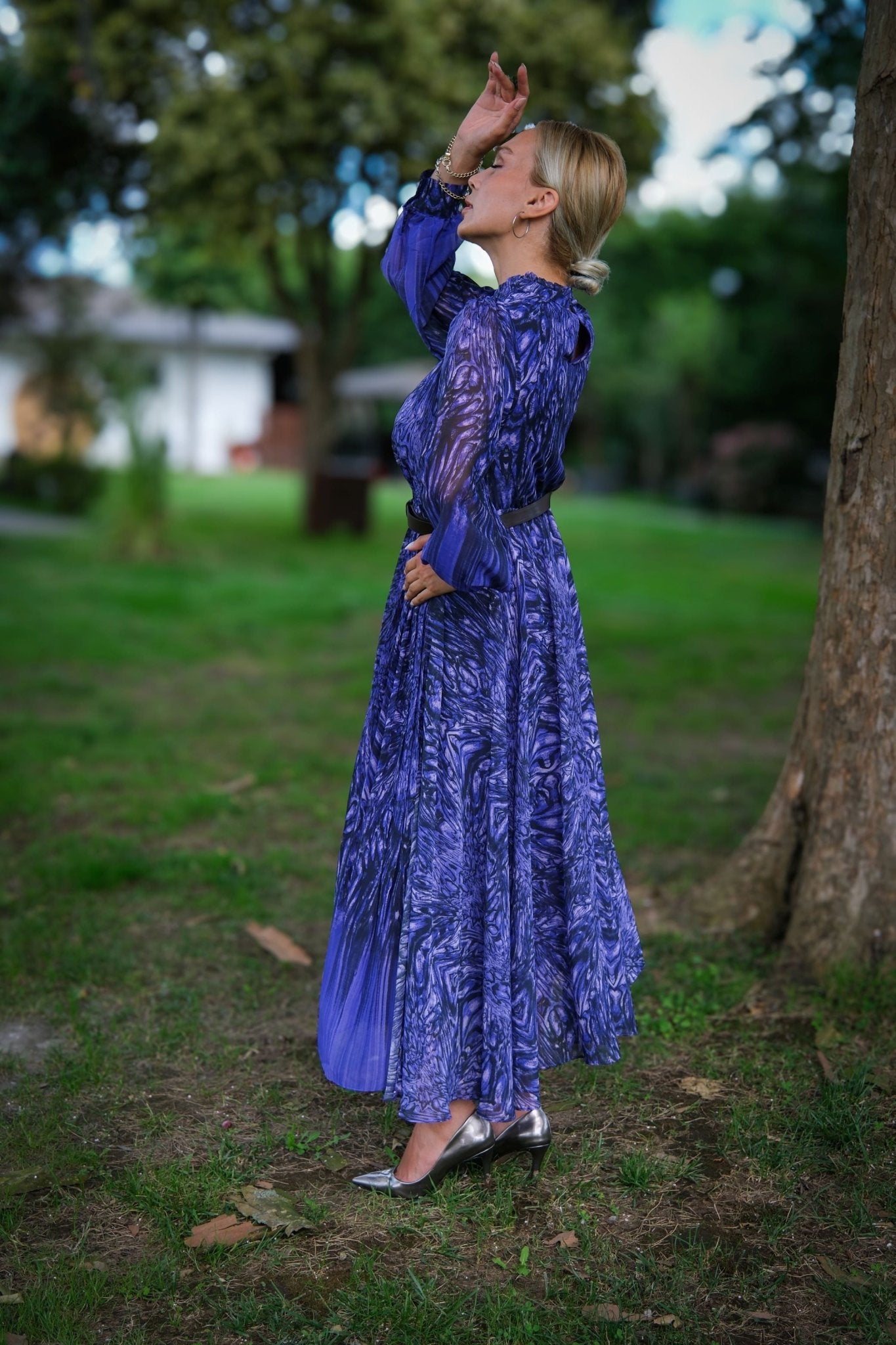 Long Sleeve Chiffon Dress Purple - Lebbse